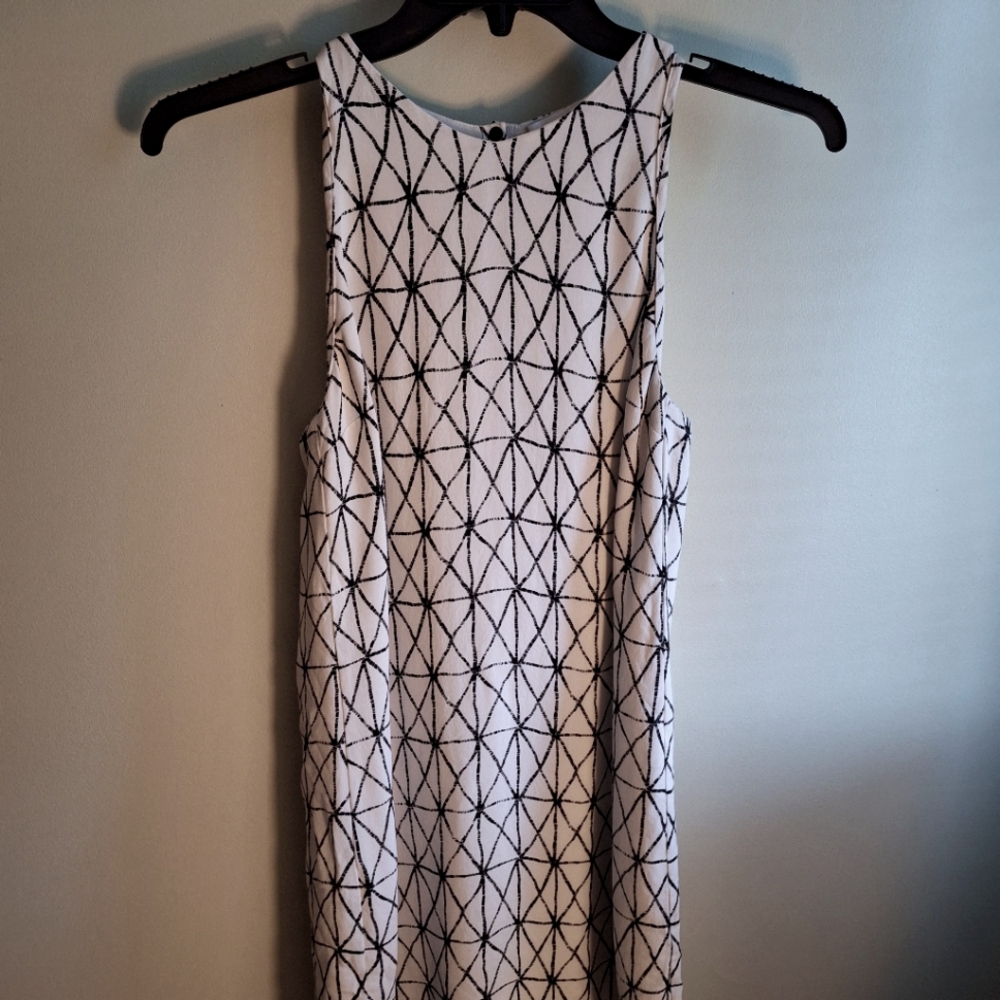 A.L.C. Women's Black and Cream Geometric 100% Silk Dress Knee Length Size 6